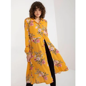 Lady's Long Shirt with Floral Pattern - Yellow