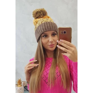 Beanie with pompom Abigail K326 cappuccino+yellow