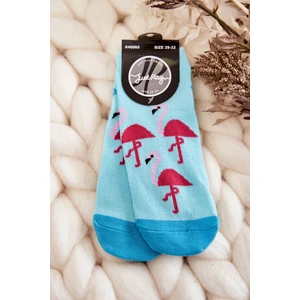 Youth socks with Three Flamingos pattern Light blue