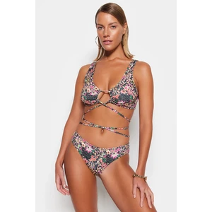 Trendyol Floral Print Triangle Tie Triangle Bikini Top