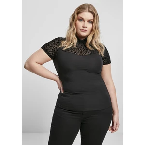 Ladies Flock Lace Turtleneck Tee Black