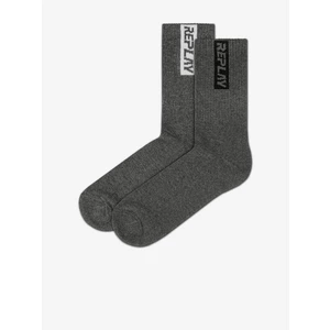 Replay Socks Tennis Half Terry Leg Stripe&Logo 2Prs Banderole - D Grey - Men's