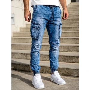 Tmavomodré pánske cargo riflové jogger nohavice Bolf TF050