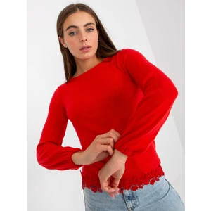 Casual red blouse with a round neckline