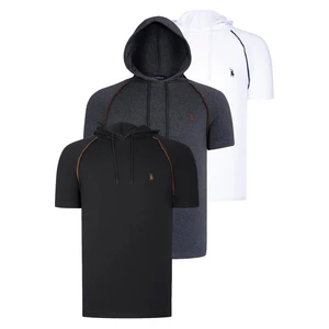 TRIPLE SET T8570 DEWBERRY HOODED MEN'S T-SHIRT-ANTHRACITE-WHITE-BLACK