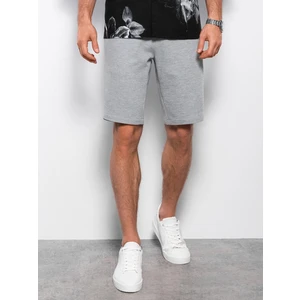 Ombre Men's knit shorts with decorative elastic waistband - gray