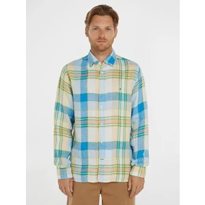 Blue Beige Mens Plaid Shirt Tommy Hilfiger - Men