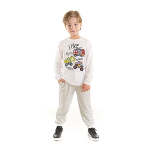 Denokids Construction Tools Boys White T-shirt Gray Pants Suit