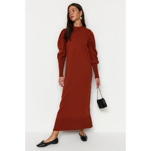 Trendyol Tile Crew Neck Smocking Off the Shoulder Knitwear Dress