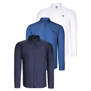 TRIPLE SET G725 DEWBERRY MENS SHIRT-NAVY BLUE-WHITE-INDIGO