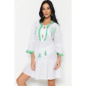 Trendyol Green Mini Woven Tassels 100% Cotton Beach Dress