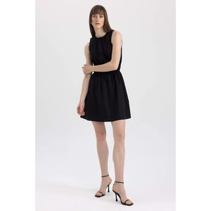 DEFACTO Round Neck Poplin Sleeveless Mini Short Sleeve Dress