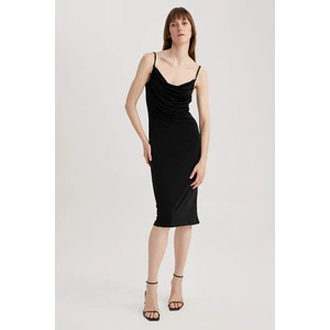 DEFACTO Bodycon Square Neck Strap Midi Dress