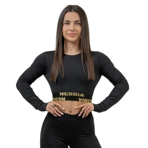 Nebbia Long Sleeve Crop Top INTENSE Perform Black/Gold XS Fitness T-Shirt
