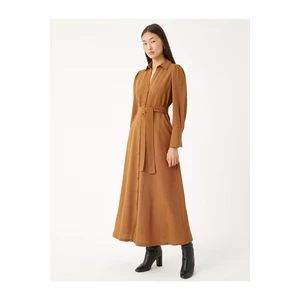 Koton Shirt Dress With Belted Long Sleeves Linen Blend