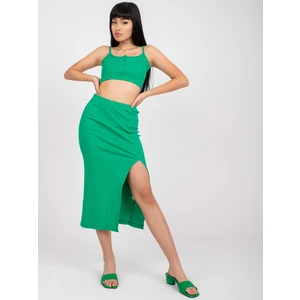 Dark green ribbed basic set with RUE PARIS skirt