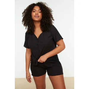 Trendyol Curve Black V-Neck Knitted Pajamas Set