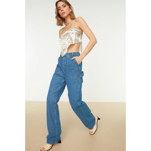 Trendyol Blue Pocket Detailed High Waist 90's Wide Leg Jeans