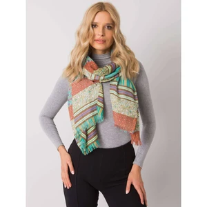 Dark beige and green shawl with colorful patterns