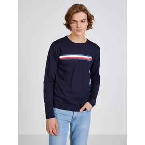 Tmavě modré pánské tričko Tommy Hilfiger Sliced Bar - Pánské