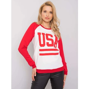 White and red sweatshirt with Samantha RUE PARIS print