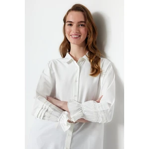 Trendyol Embroidered Ecru Woven Cotton Shirt