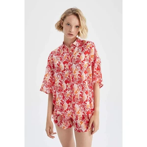 DEFACTO Regular Fit Printed Short Sleeve Woven Tops