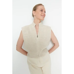 Trendyol Stone Crop Zippered Basic Knitwear Cardigan