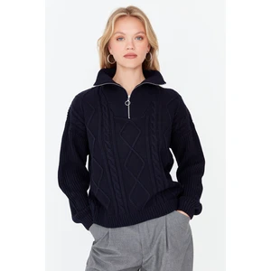 Trendyol Navy Blue Standing Neck Knitwear Sweater