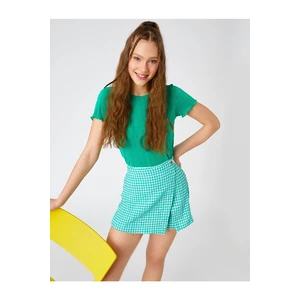 Koton Checkered Skirt, Shorts, Button Detailed, Pocket.
