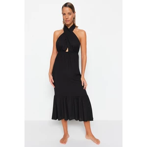 Trendyol Knitted Black Midi with Cross-tie Beach Dress