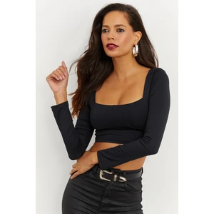 Cool & Sexy Women's Black Square Collar Crop Blouse CG263