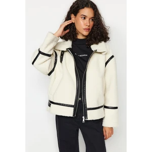 Trendyol White Plush Faux Leather Detailed Coat