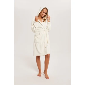 Women's long sleeve bathrobe Bora - ecru/print