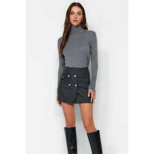 Trendyol Black Button Detailed Woven Short Skirt