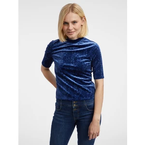 Orsay Women's Navy Blue Patterned Velvet Top - Women's