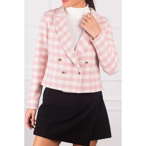 armonika Women's Powder Double Breasted Collar Tweed Crop Jacket