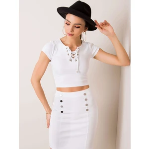 RUE PARIS White blouse with laced neckline