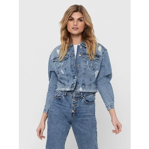 Blue Short Denim Jacket with Tattered Effect ONLY Malibu - Women