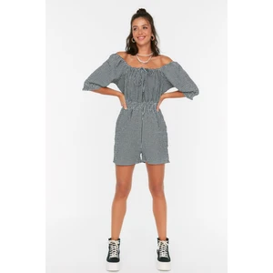 Trendyol Black Carmen Collar Check Jumpsuit