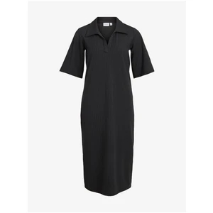 Black ribbed midish dress with collar VILA Nobella - Women