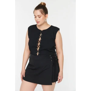 Trendyol Curve Black Tie Detailed Woven Short Skirt