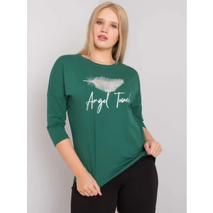 Dark green cotton plus size blouse with a printed design