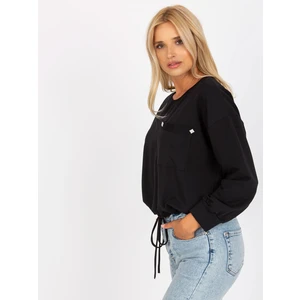 Black short cotton sweatshirt RUE PARIS without hood