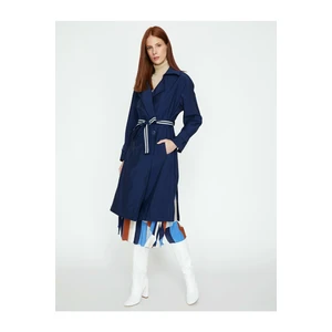 Koton Women's Navy Blue Belt Trench Coat