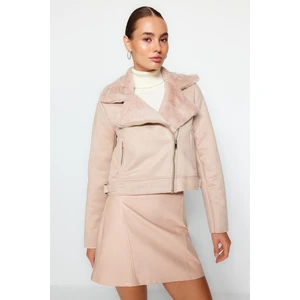 Trendyol Stone Premium Faux Leather & Plush Jacket Coat