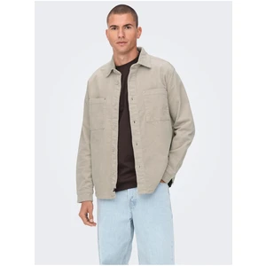 Beige Mens Upper Corduroy Shirt ONLY & SONS Track - Men