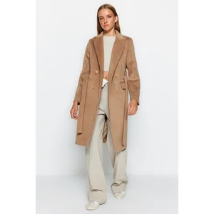 Trendyol Camel Oversize Wide Cut Long Stitched Coat