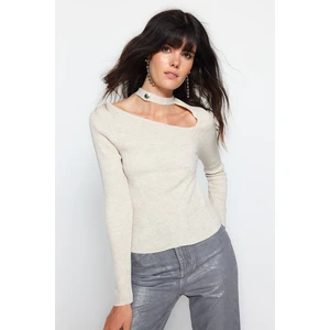 Trendyol Stone Crop Window / Sweter z dzianiny z wycięciami