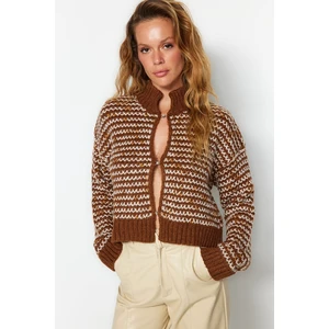 Trendyol Brown Soft Textured Gradient Knitwear Cardigan